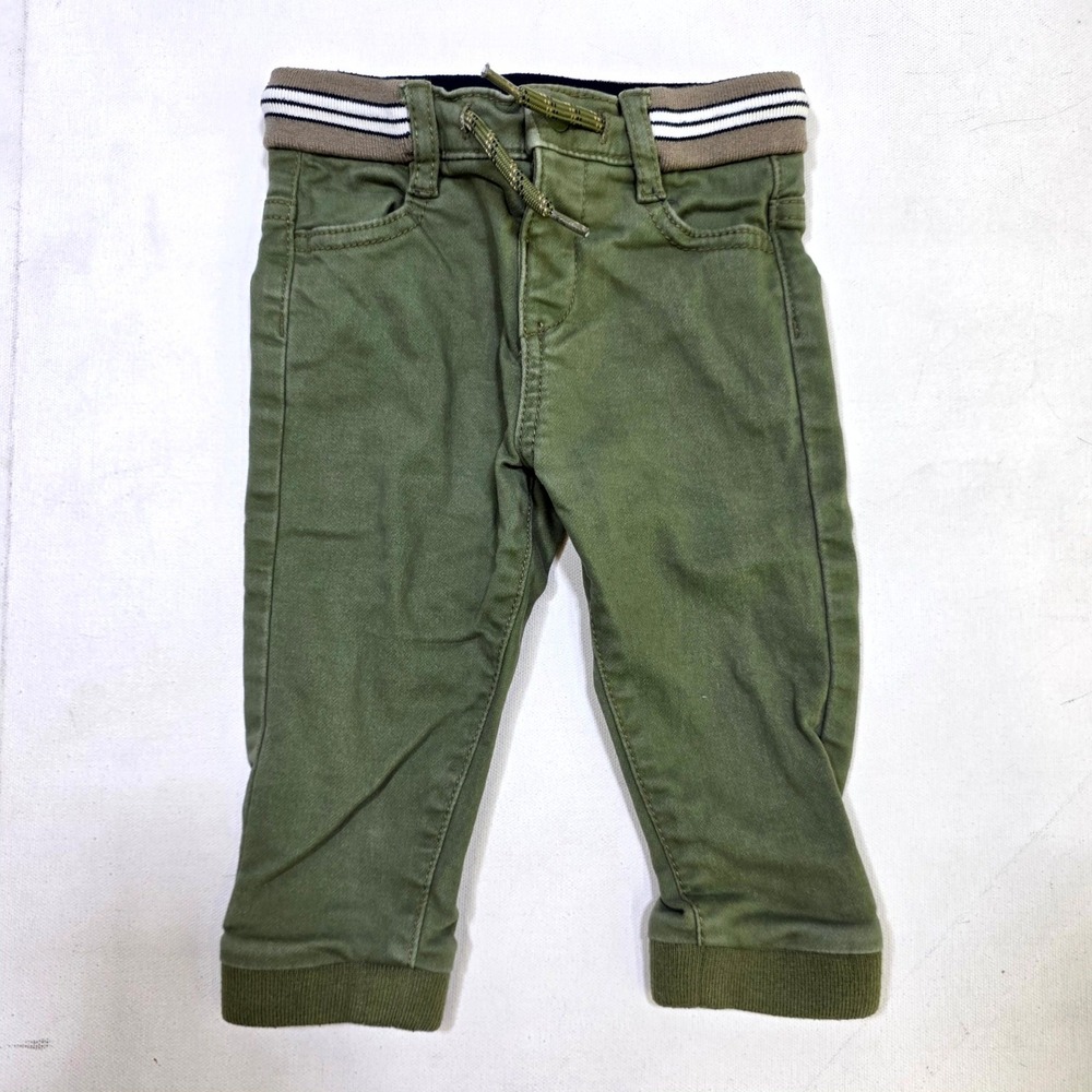 Mayoral Jogger Pants Baby 9m Olive Green Striped Waistband Twill Cuffed Trousers
